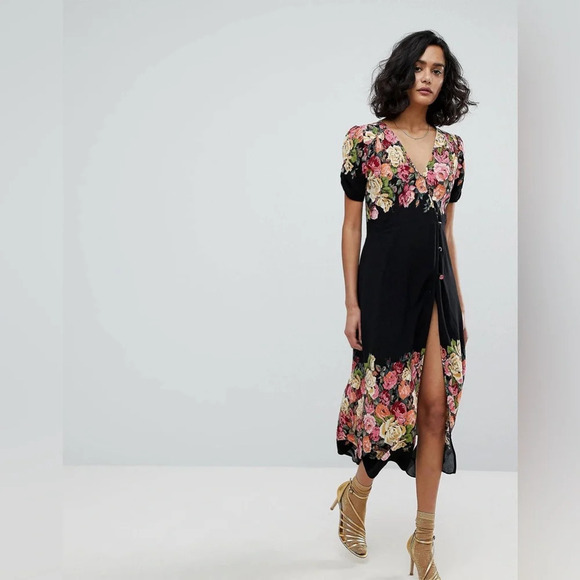 NWT Free People Black Jaimie Floral Midi Dress Size Small Retail $168 - Picture 9 of 9